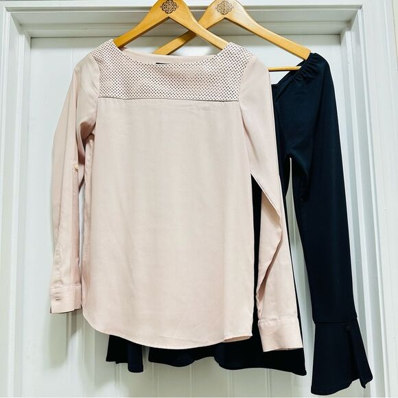 Ann Taylor Dark Navy & Blush Color Long Sleeve Blouses Size XXS - Picture 2 of 11